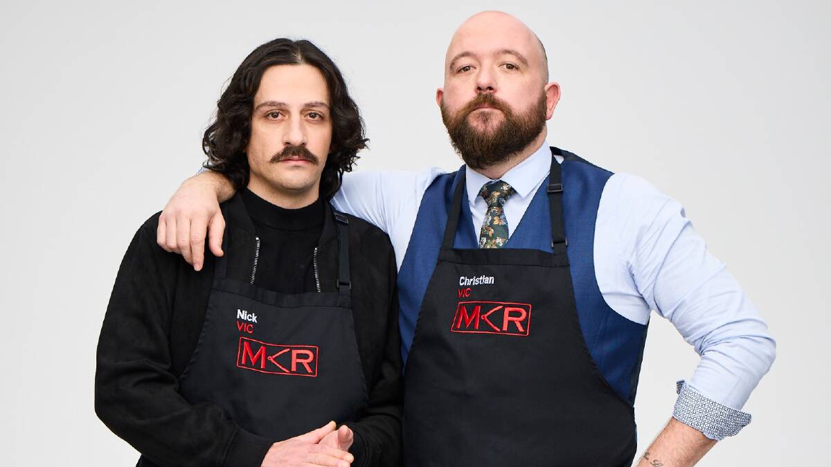 Nick Kato and Christian Grant as a My Kitchen Rules team. Picture via Seven