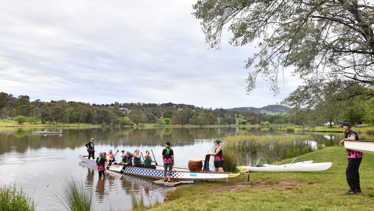 Dragonboaters take to a very full Lake Canobolas during November, a bumper rainfall month for 2022. Picture by Carla Freedman.